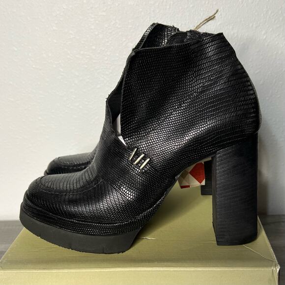 NWT A.S.98 Ford Boots Chunky Heel Platform Cutout Black Leather Size 41 US 9.5 - Picture 3 of 9